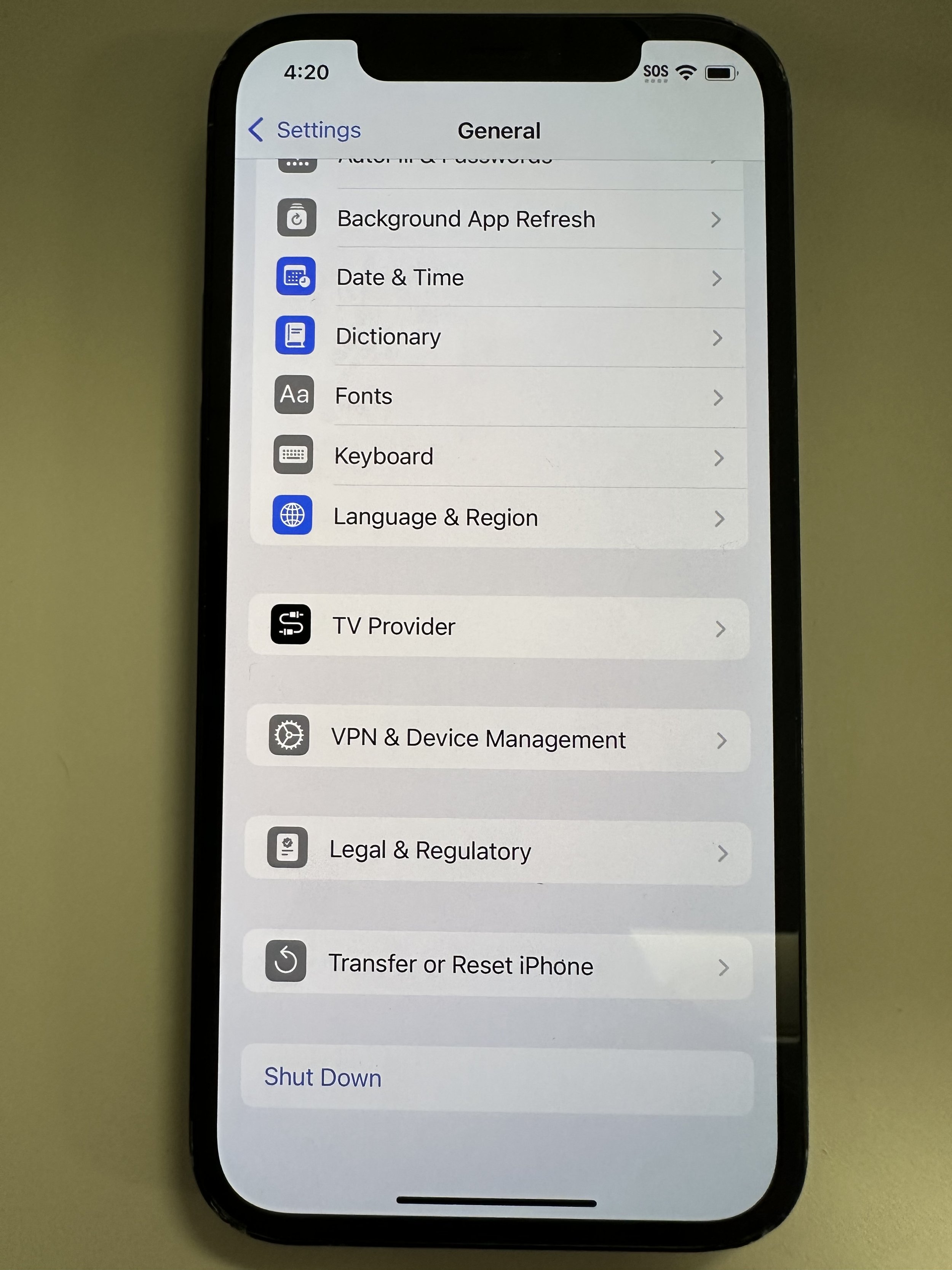  tap Transfer or Reset (device) 