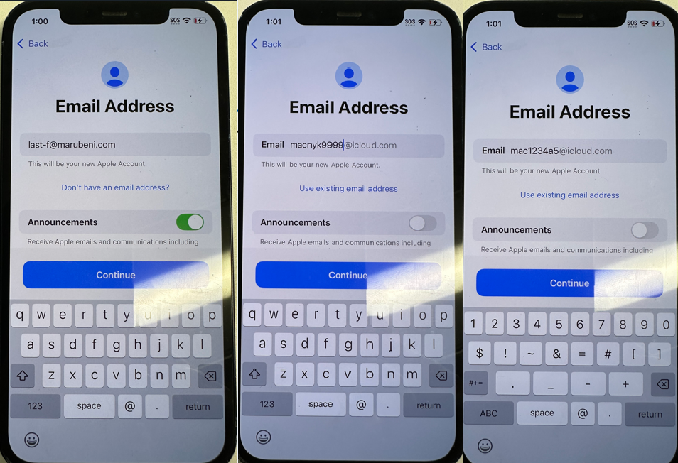 left is Marubeni address. middle is national, right is expat custom Apple ID example.