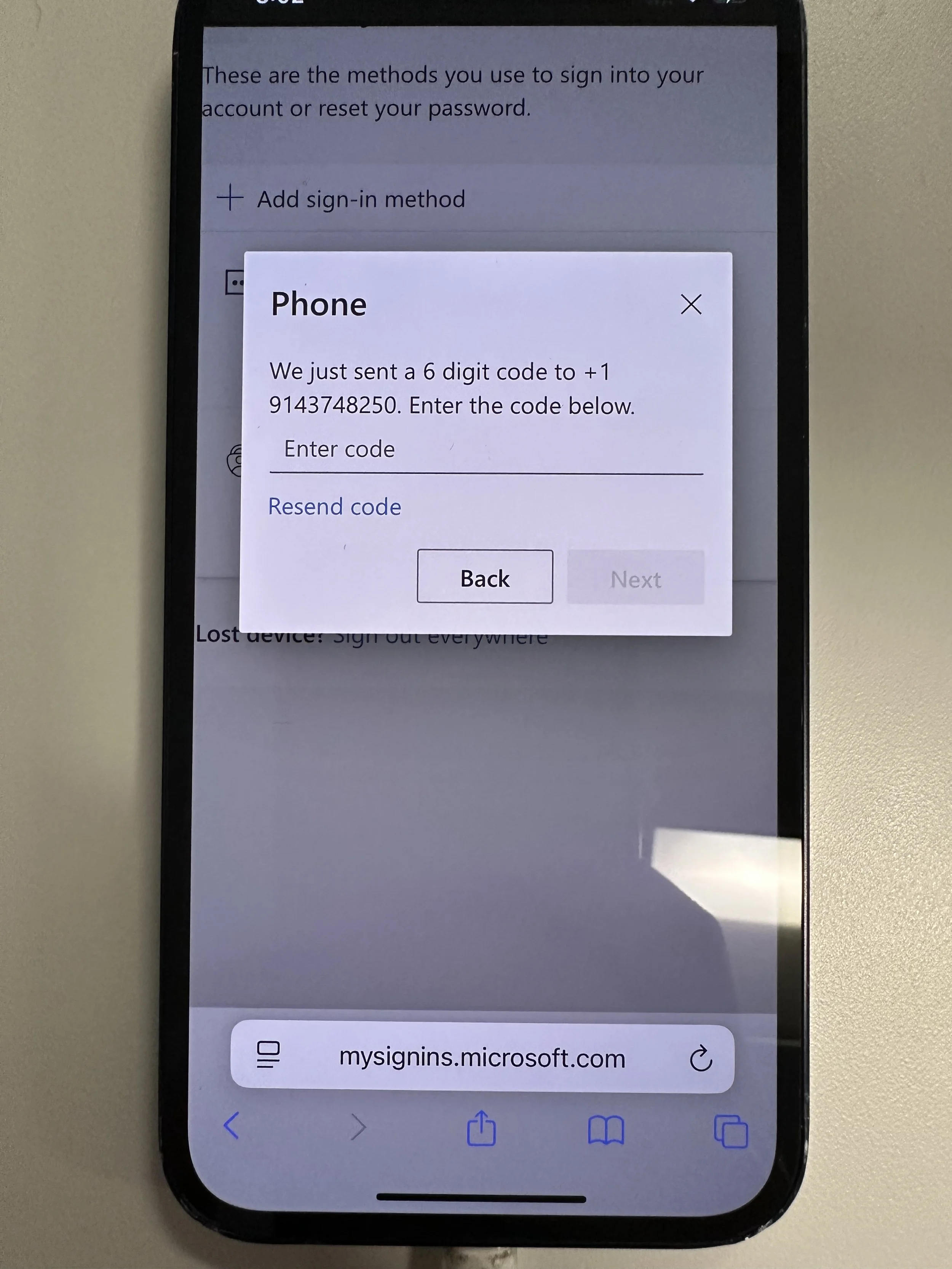  enter code provided by text or call 