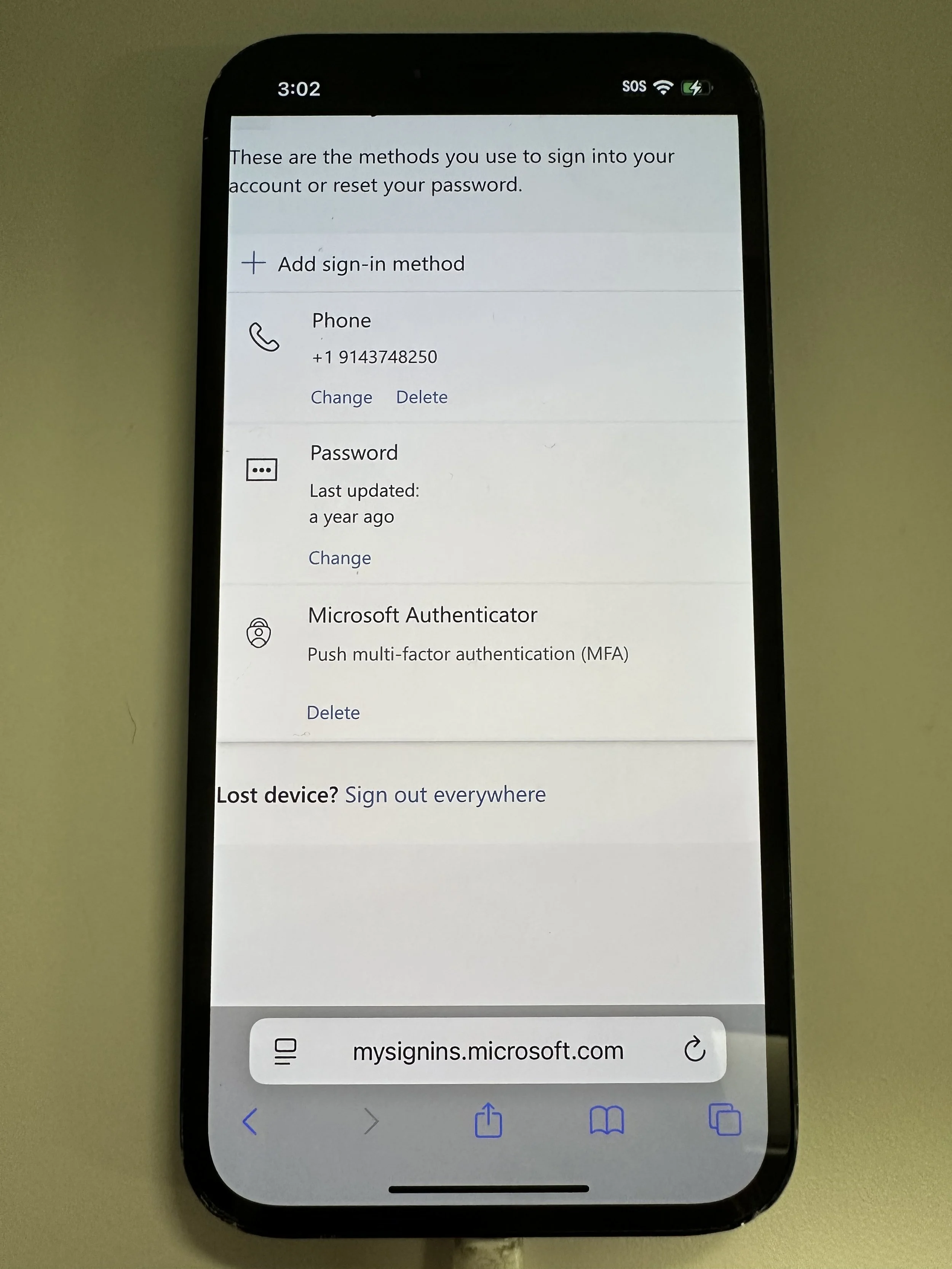  confirm both Microsoft Authenticator and your phone number are listed 