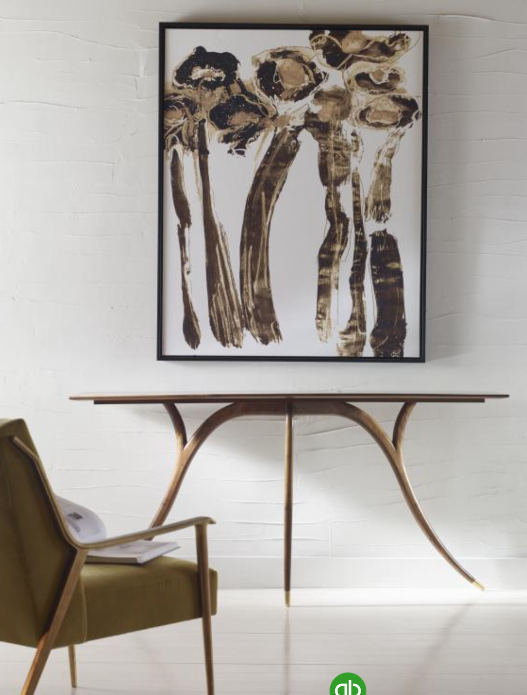 A table with serpentine leg in a sophisticated finish paired it with a wonderful piece of art and a midcentury chair, can bring luxury to any portion in your home.