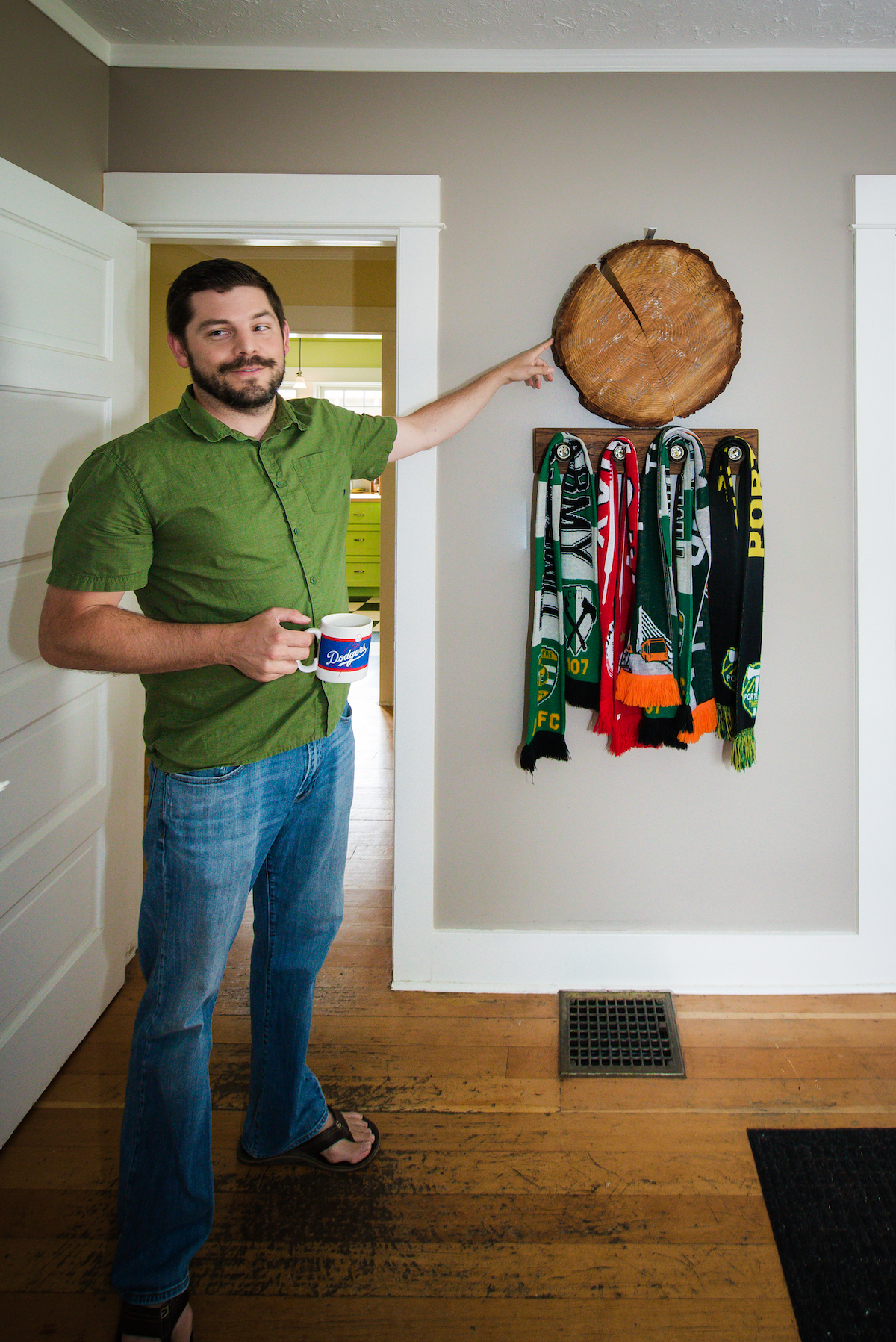 Sean is a proud member of the Timbers Army, with a wood-cookie signed by the team