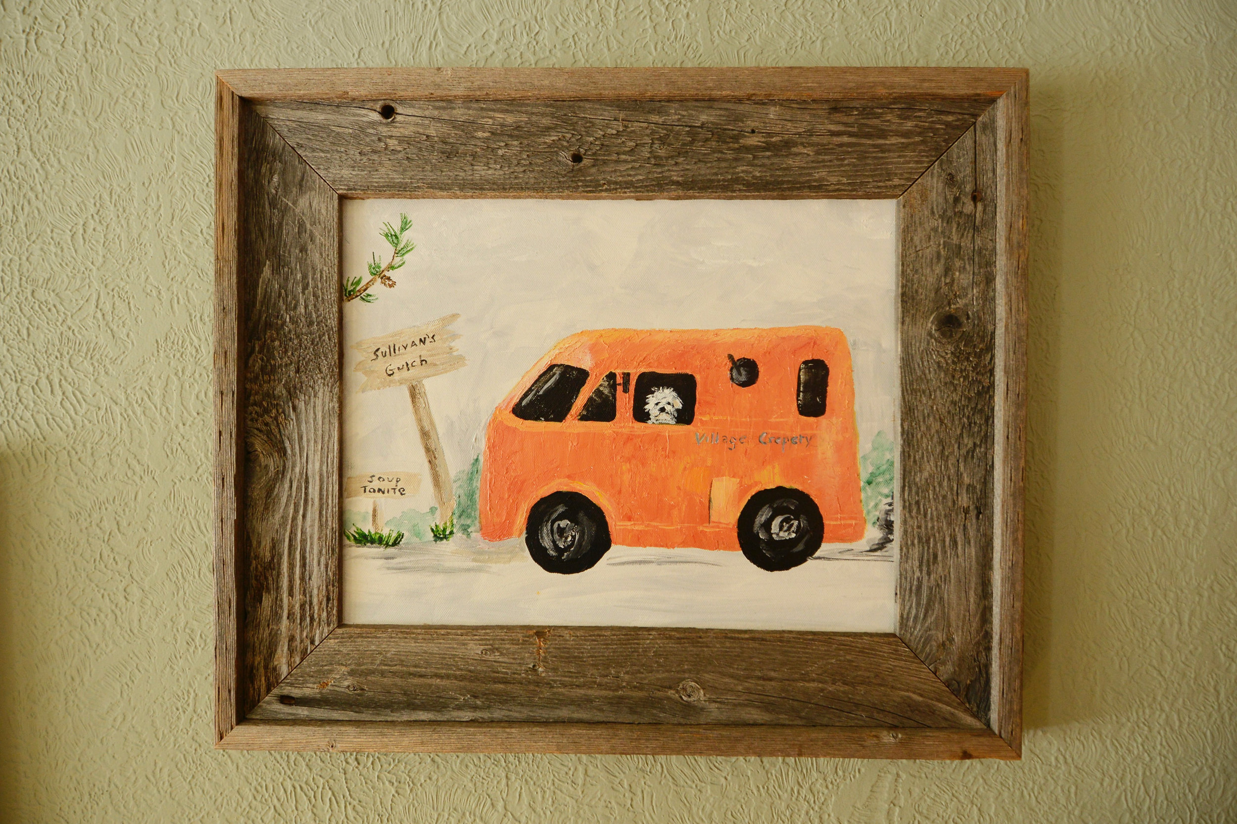 Painting by Meg's mom, Leigh Weil, of Meg and Deb's mobile crepery truck, Rosie.