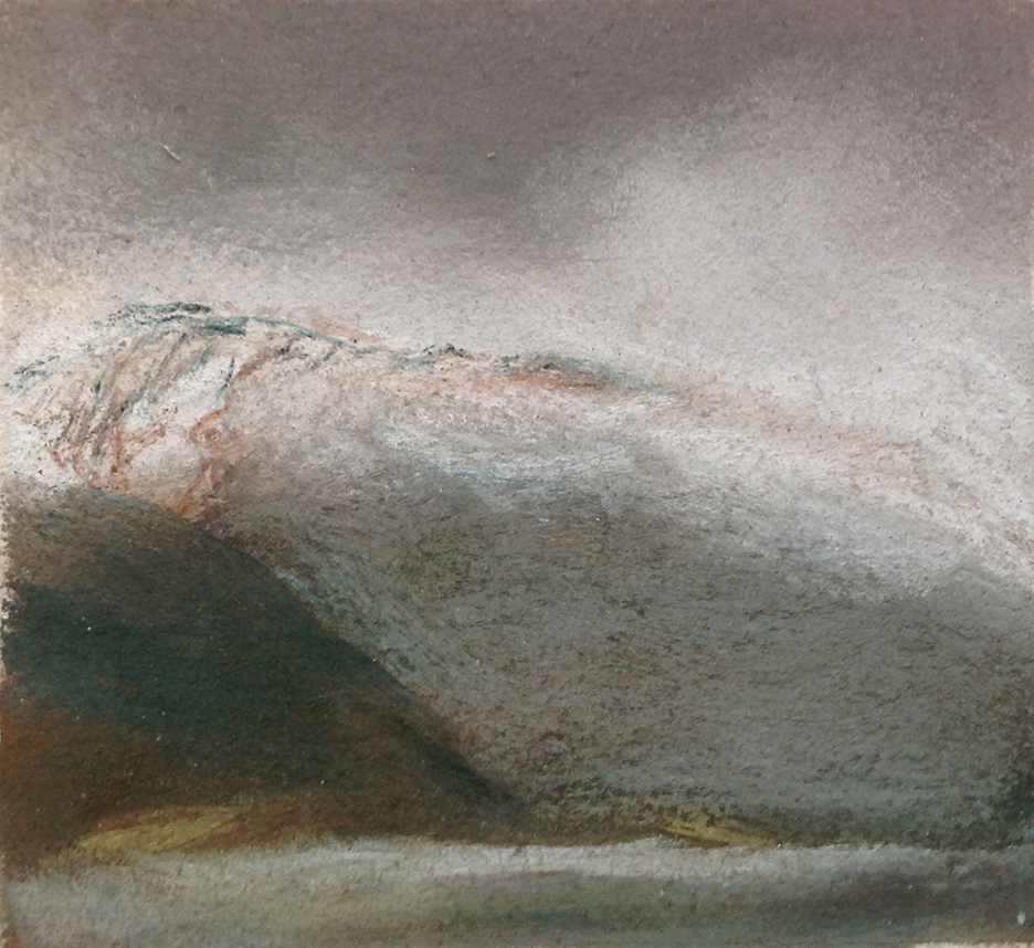 SPRING SNOW, Lofoton, Norway, pastel, 1991, 5 x 6 inches; © 2016, Michael Kirk, all rights reserved