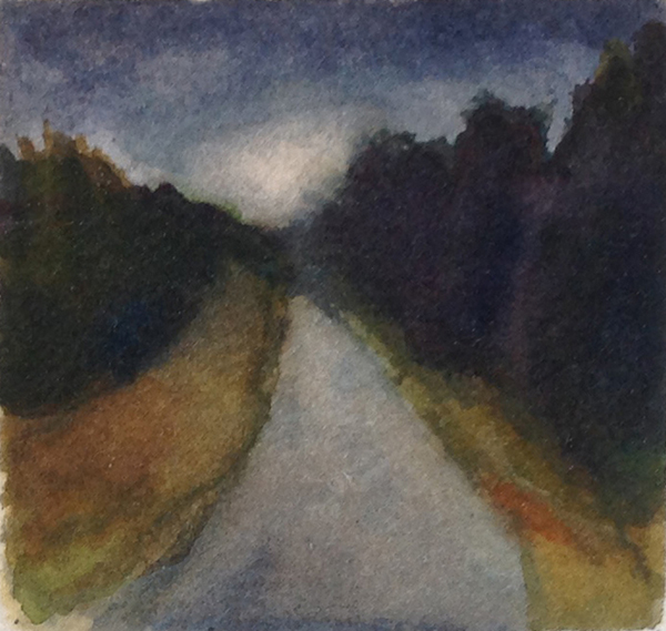 TOWARD NIGHTFALL, watercolor, 1999, 2.5 x 2.5 inches; © 2016, Michael Kirk, all rights reserved