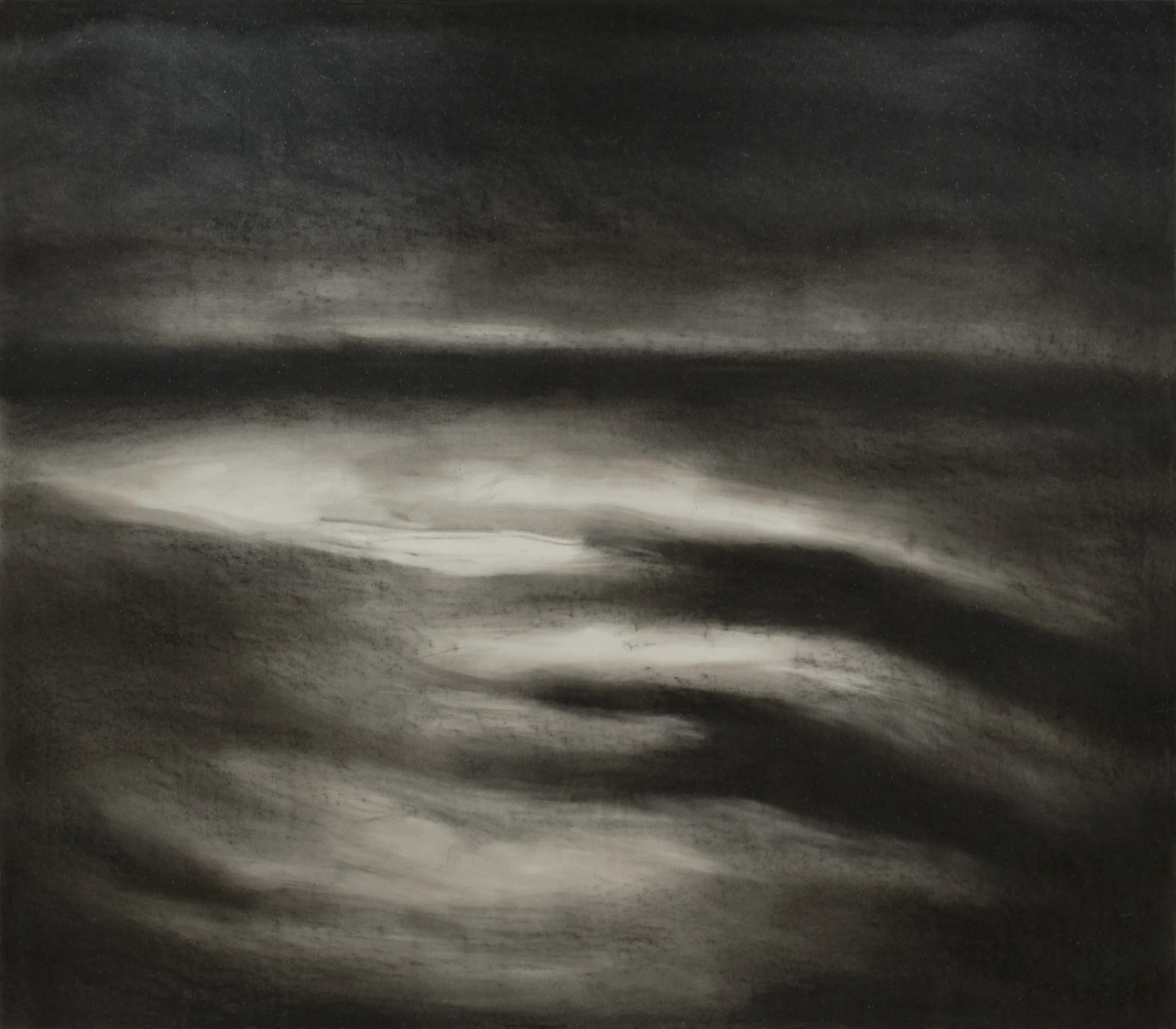 MOONLESS NIGHT RECEDING TIDE, charcoal, 61.5 x 69 inches; © 1990, Michael Kirk, all rights reserved