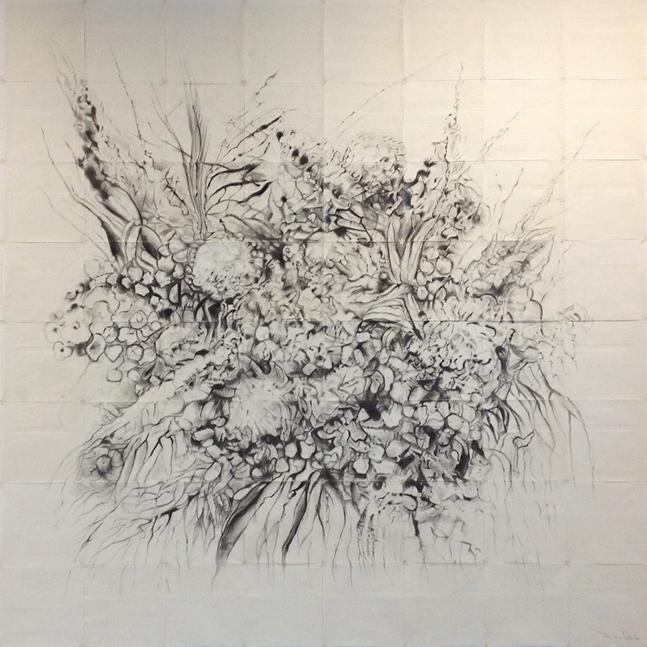 A GATHERING OF DAYS, graphite polyptych, 64 panels, 2013, 104 x 104 inches; © 2016, Michael Kirk, all rights reserved