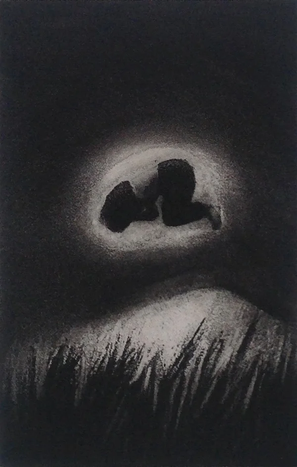 CHRYSALIS etching, 1982 4.25 x 2.75 inches edition: 10 © 2016, Michael Kirk all rights reserved
