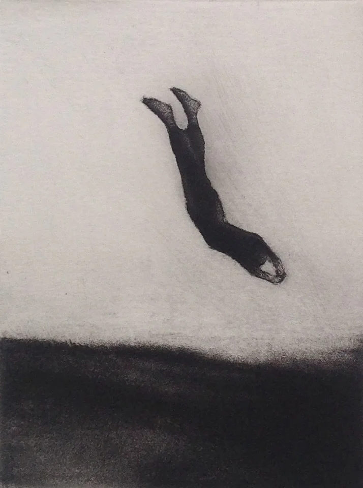 DIVER etching, 1982 4.5 x 3.5 inches © 2016, Michael Kirk all rights reserved