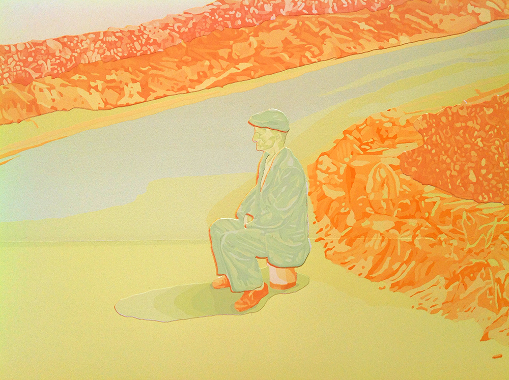  TWO MEN ON THE ROAD, detail silkscreen, 1973 physical dimension is the result of 73 layers of ink © 2016, Michael Kirk   