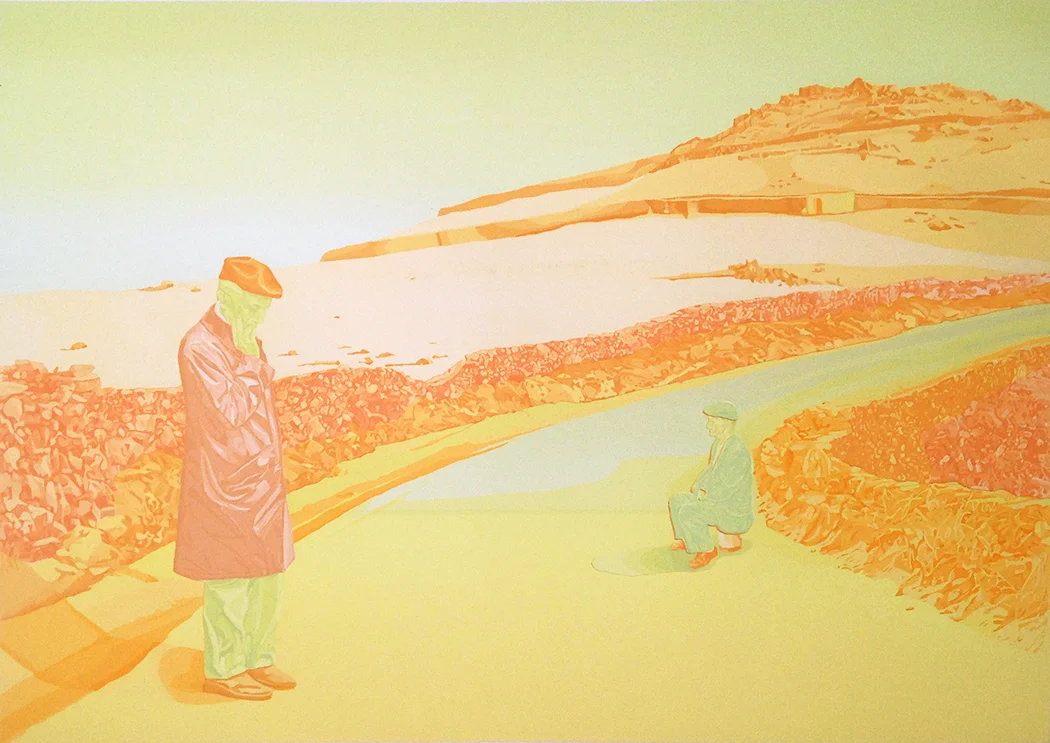 TWO MEN ON THE ROAD silkscreen, 1973 25.5 x 36 inches edition size: 15 © 2016, Michael Kirk all rights reserved