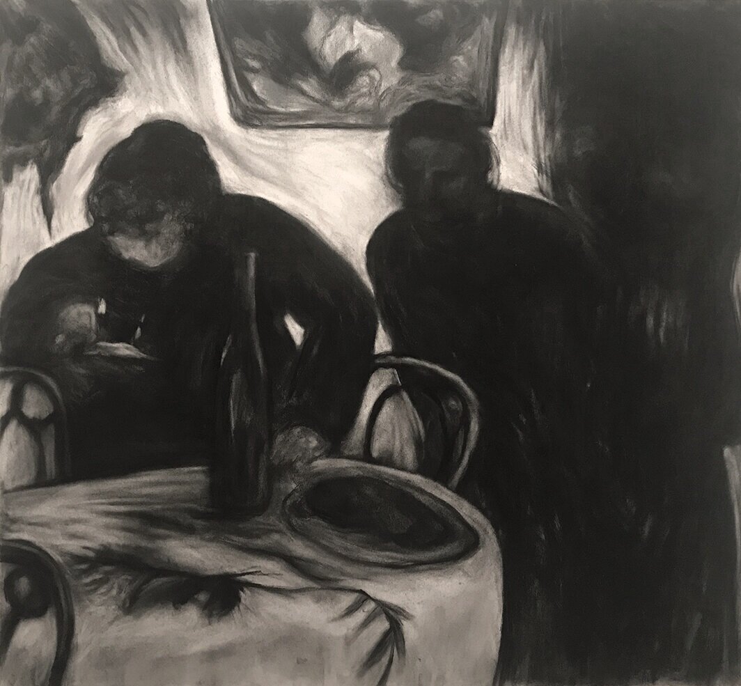  VUILLARD’S TABLE 2020, 33.5 x 37.5 inches charcoal and graphite © 2020, Michael Kirk all rights reserved 