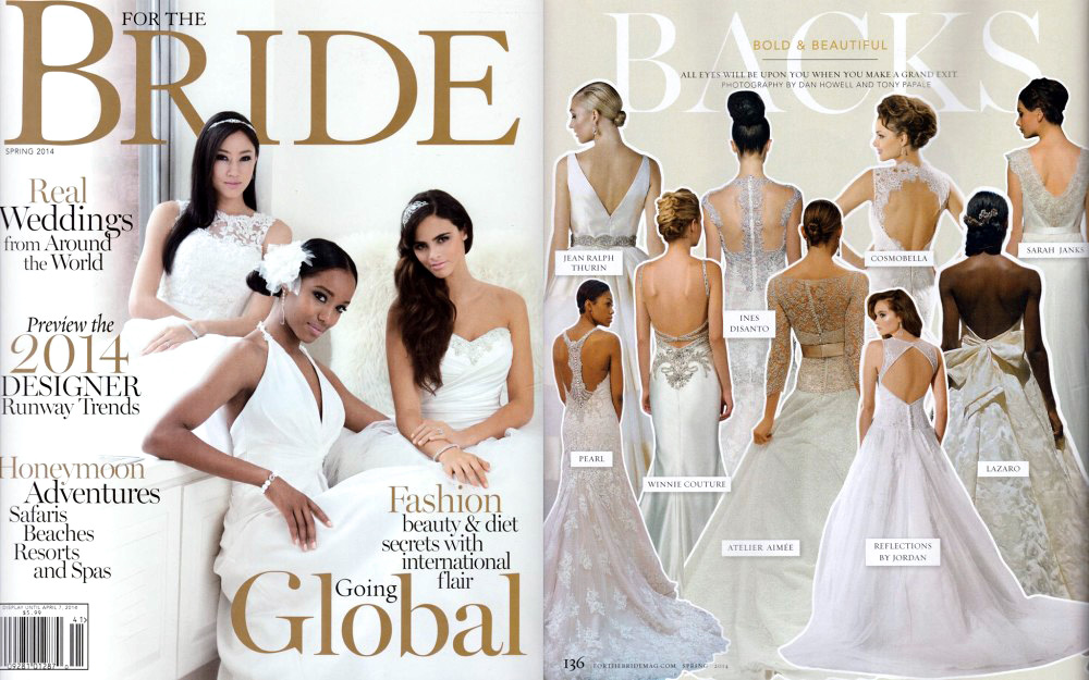 Delaney is highlighted as a gown with a gorgeous back in the Spring 2014 issue of For The Bride Magazine
