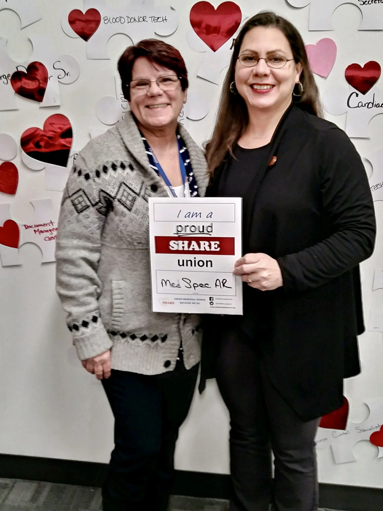 SHARE members in the Billing departments at 306 Belmont are getting our hospital paid. And they’re showing that they’re “SHARE-Proud” in support of solid raises.