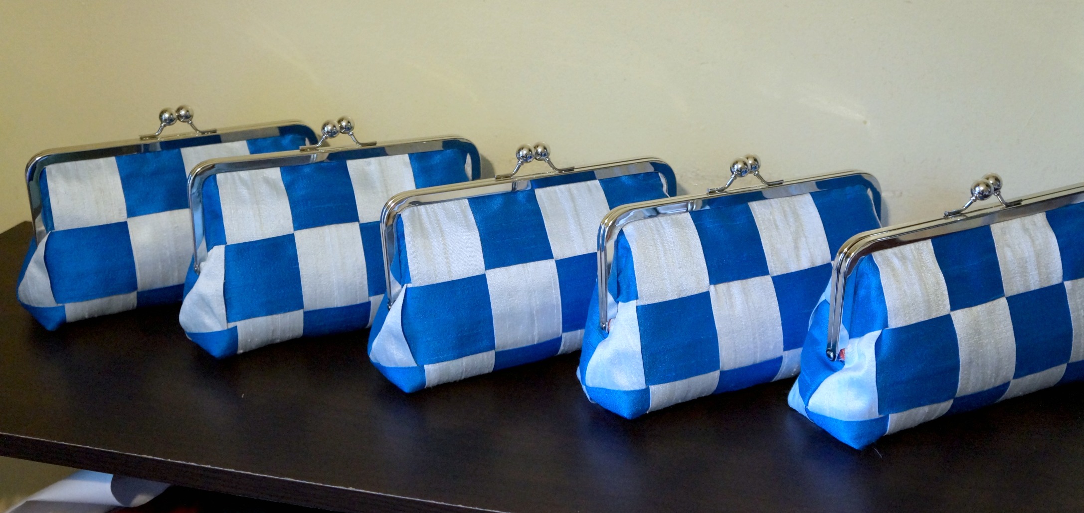 Custom order: Blue woven silk clutches