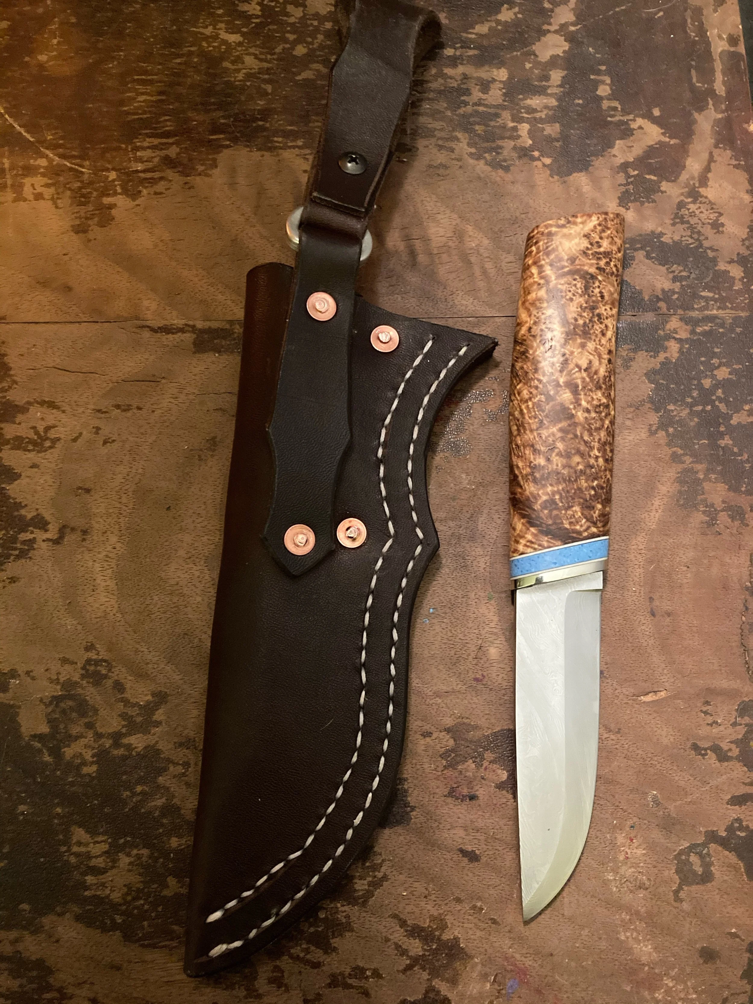 Puukko with side stitched sheath