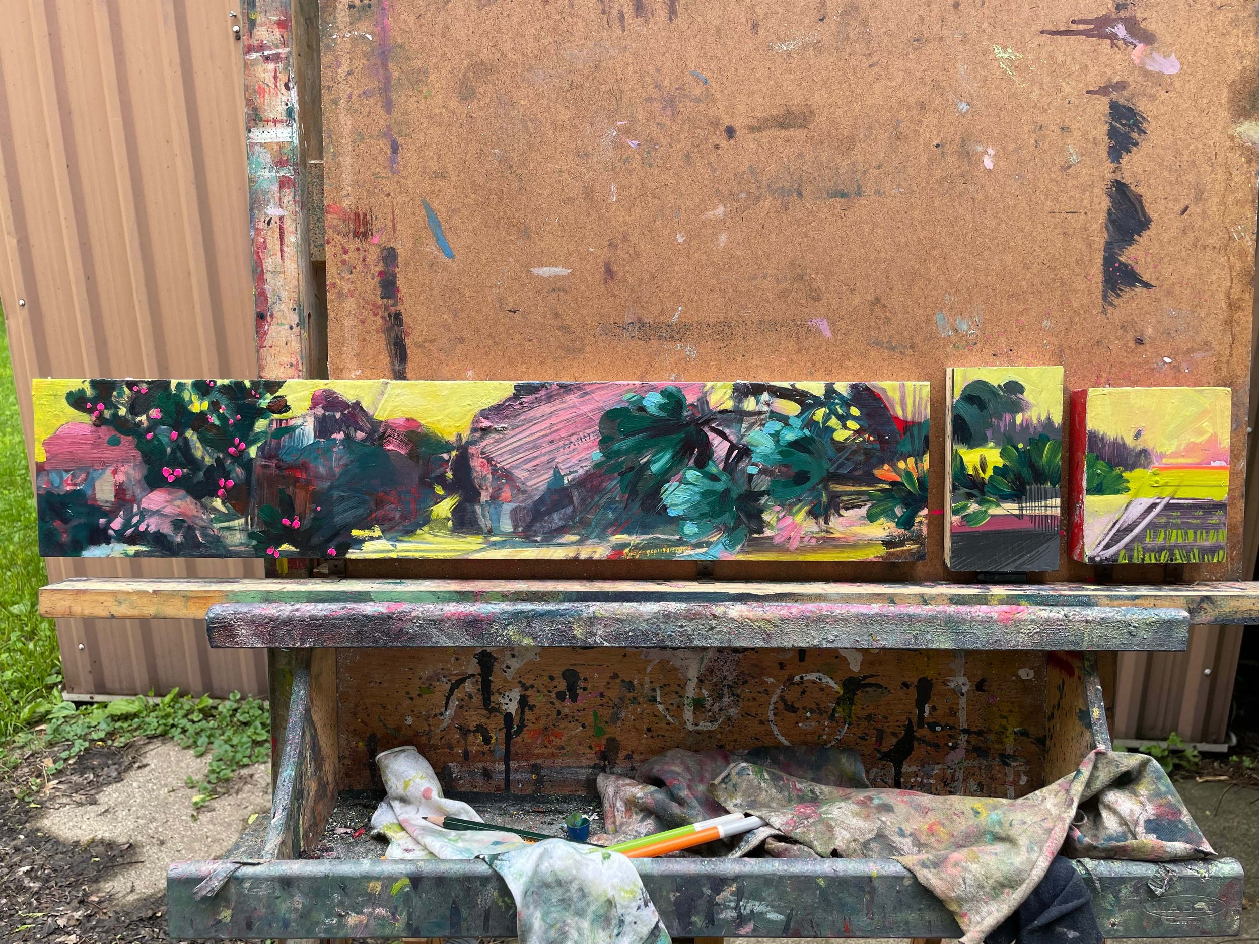 Reconfigured: Nineteen (Prickly Pears), on the easel