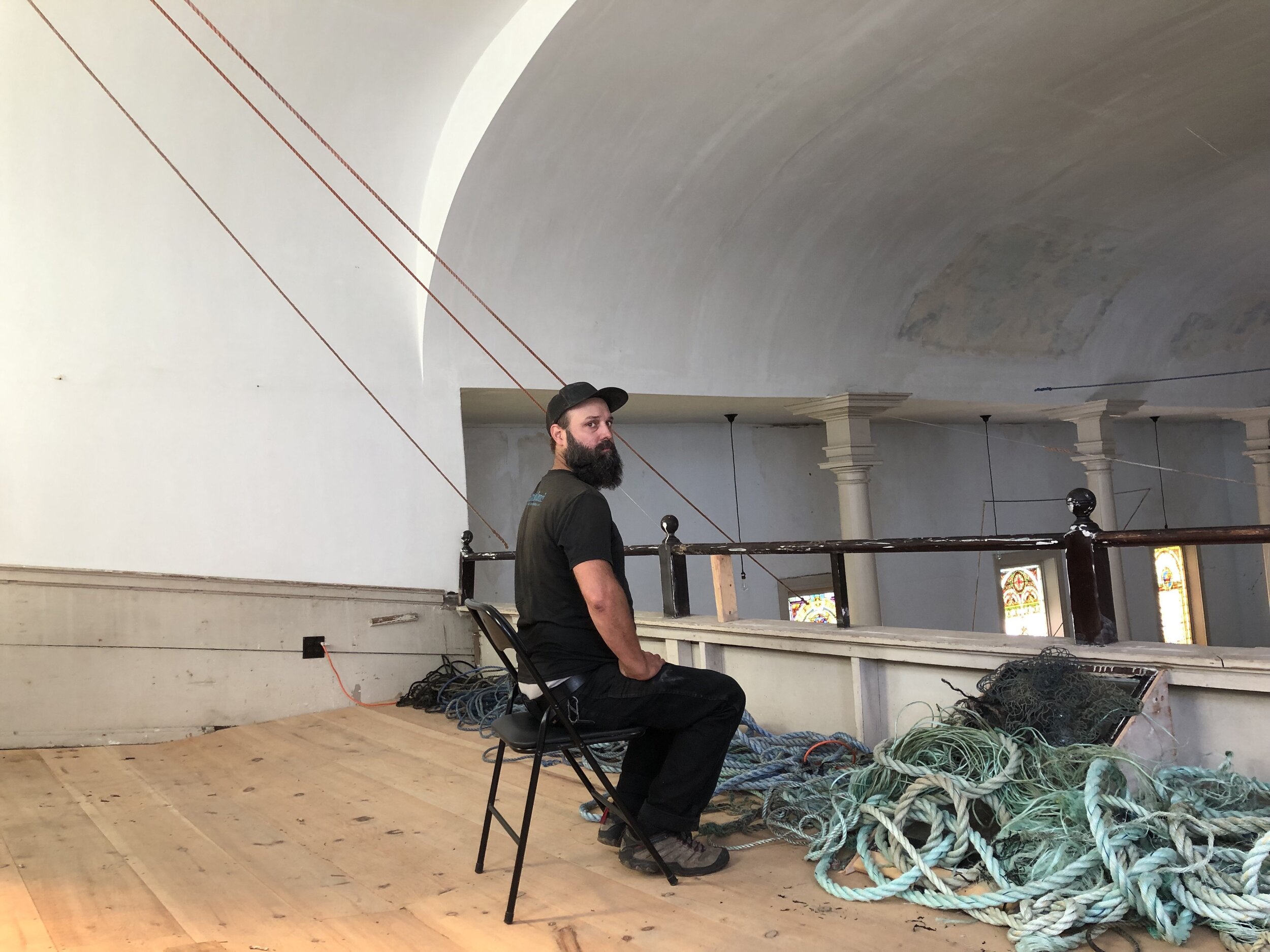 Miller and Weick kept a daily ritual of drawing, collecting and bringing in found objects to complete the installation. They utilized the the church space by meditating, doing breath-work, as well as listening to or making music during the creative