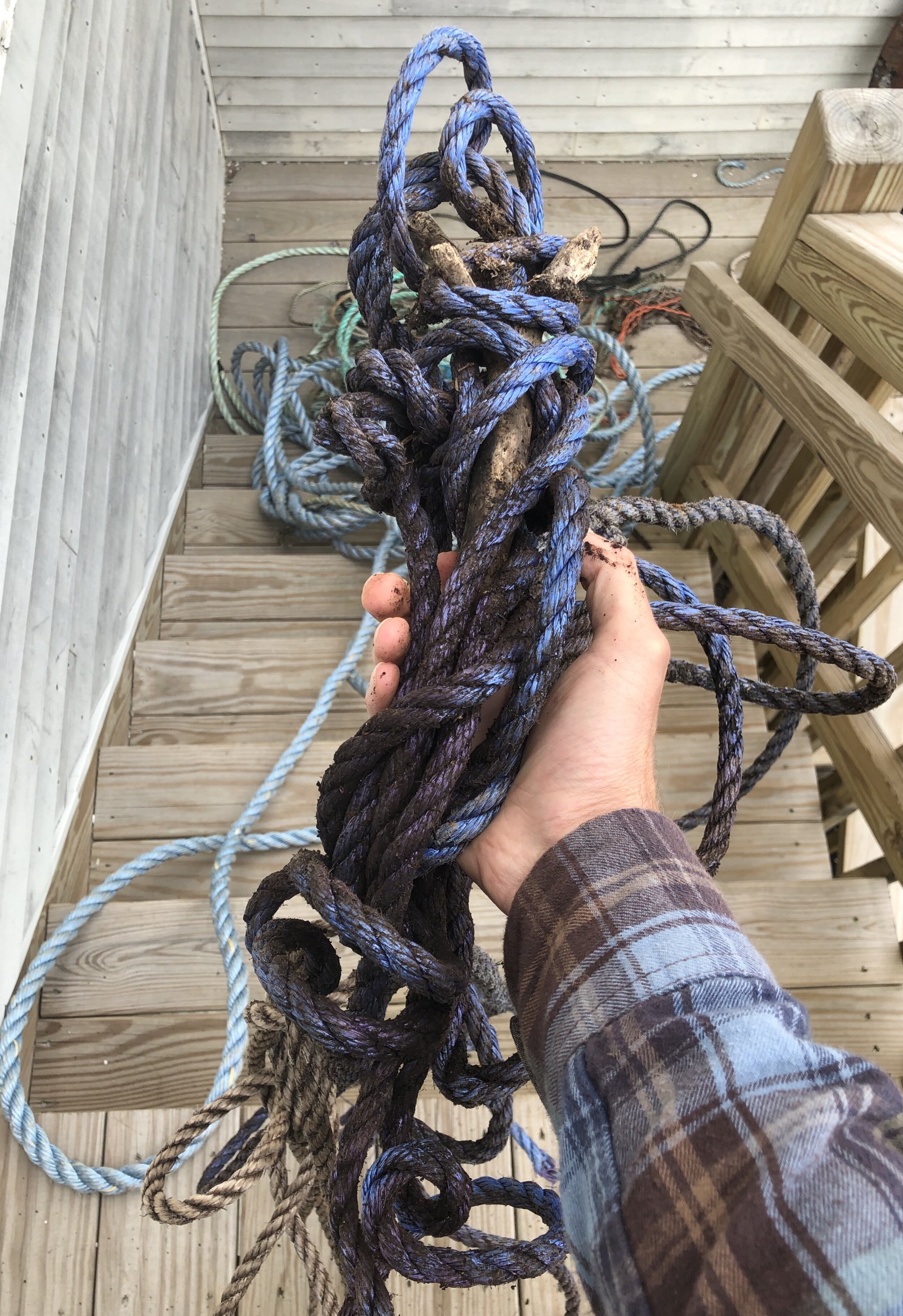 Now joined by collaborator Nathan Weick, they began to envision and prepare for an installation in the church. They worked with alchemical symbols and used the rope to sketch compositions into the vast space of the church. They used nautical knots a