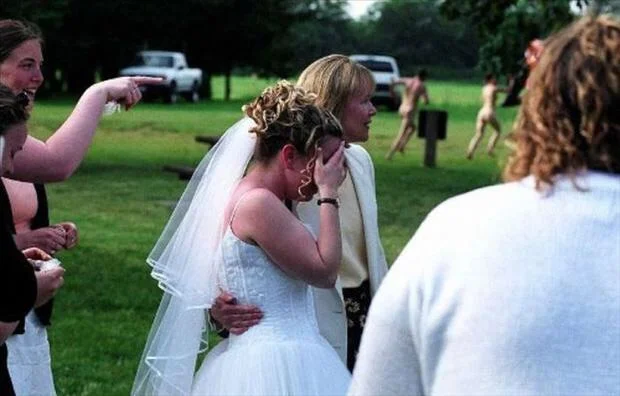 When the bride realizes her groom and the best man are streaking away together