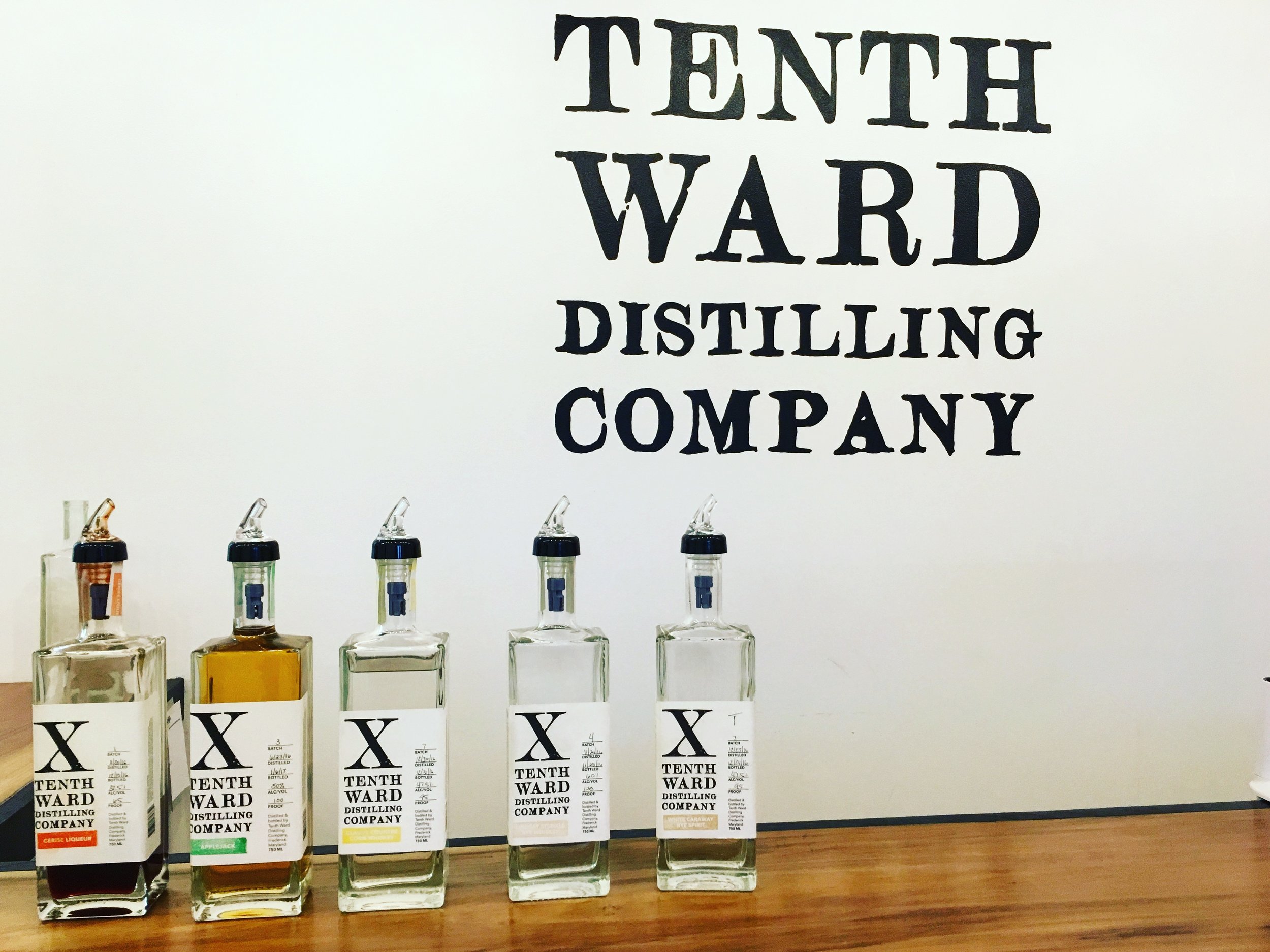 Tenth Ward Distilling line of spirits in the tasting room. (Photo by David Amini)