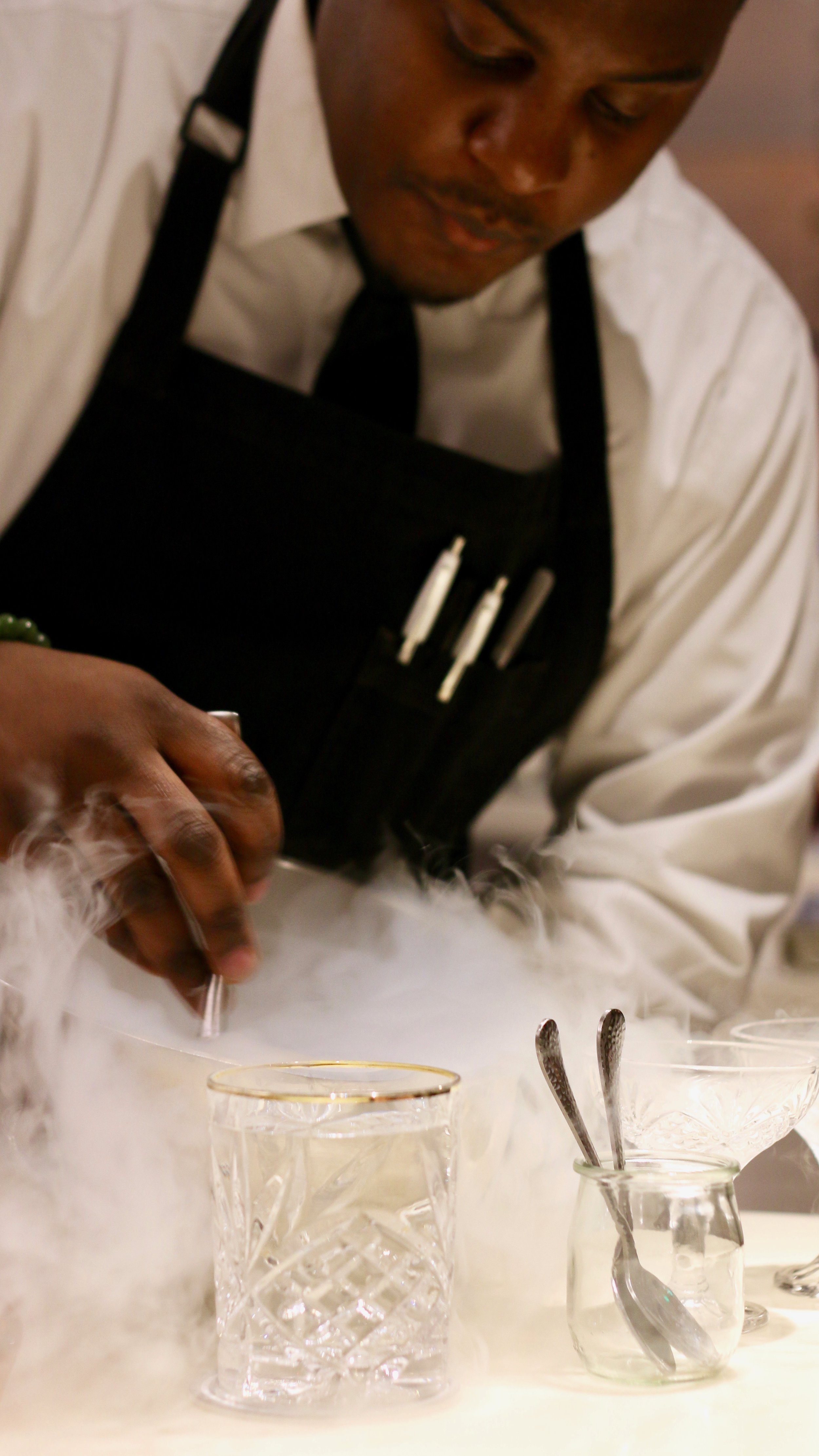 Our expert bartender, Al, making our liquid nitrogen course, the LN2 Caipirinha. 