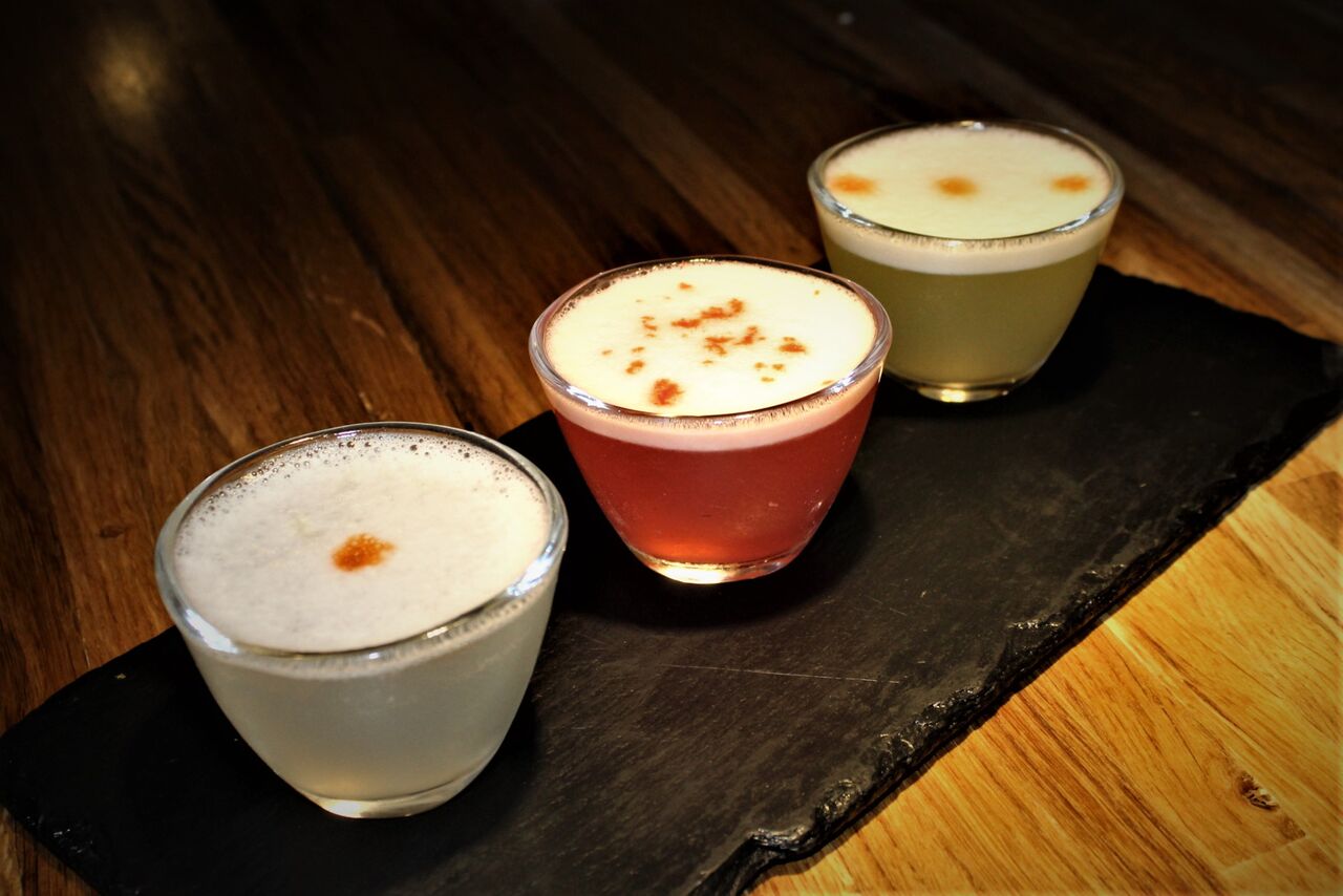 Nazca Mochica “Eggs Three Ways” pisco sour flight. Photo is their own property.