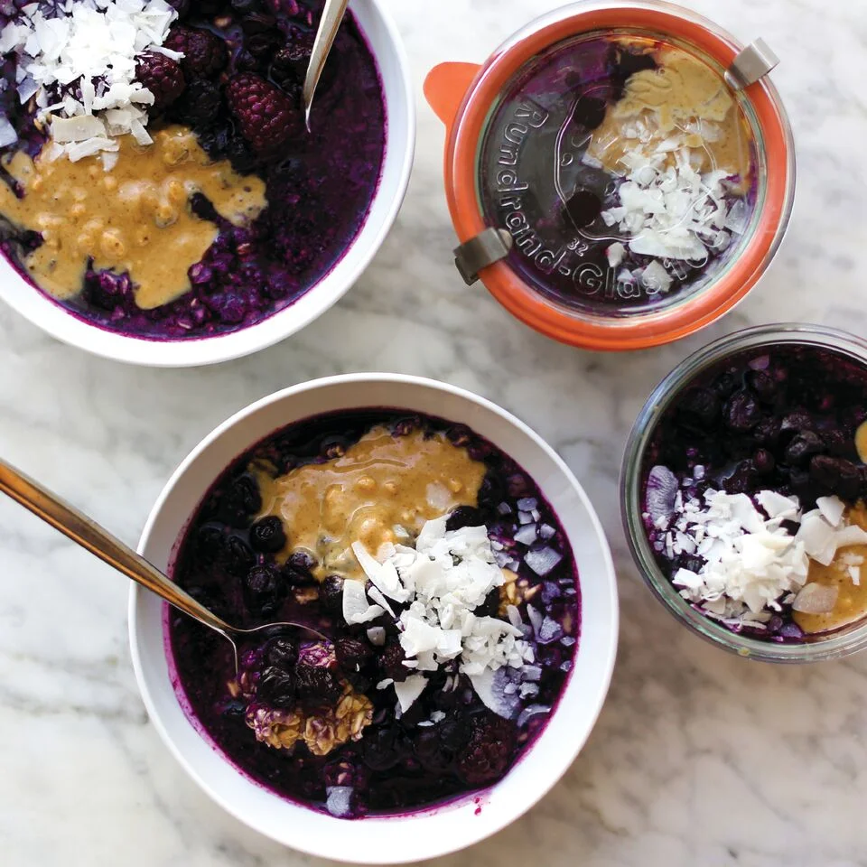 Cacao Porridge Pots with Blueberry Compote (Recipe and photo by Alexandra Dawson)
