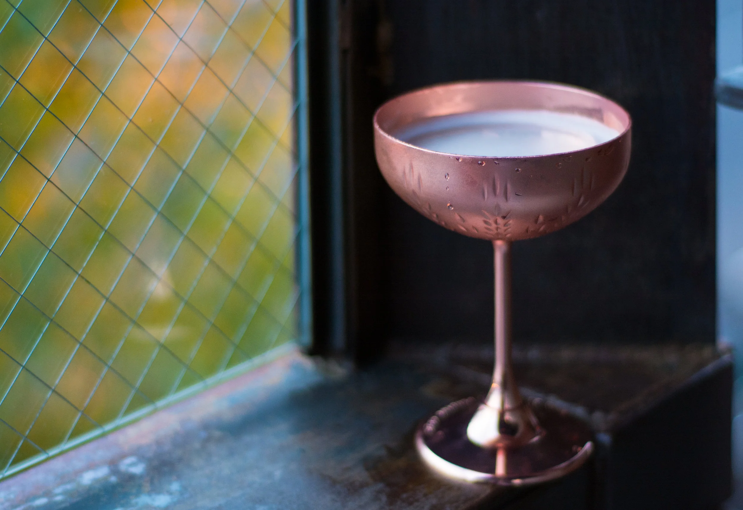 Dram & Grain "Porridge in a Potstill" -- Virginia Highland Port-Finished Malt Whisky, Malted Barley Orgeat, Madeira, Lemon, D&G Barrel-Aged Bitters.