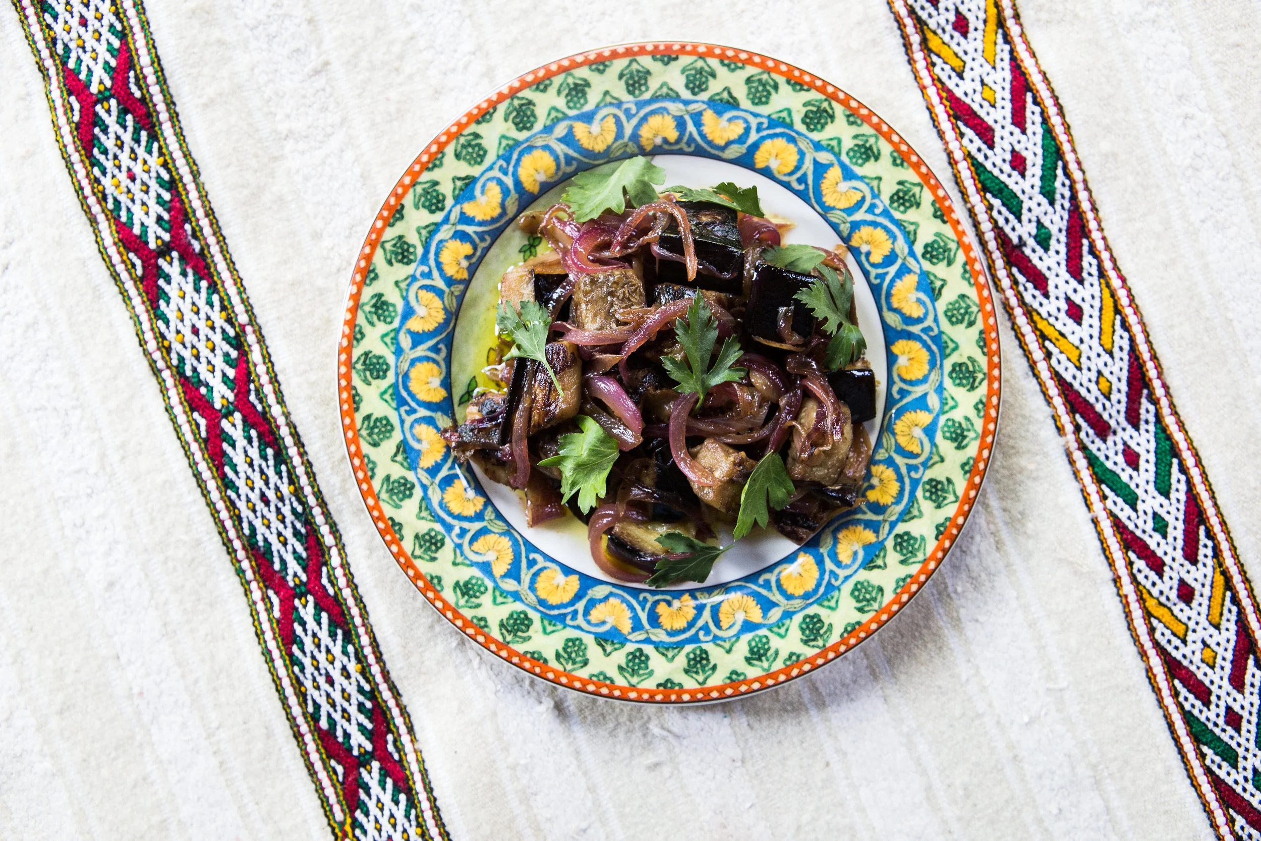 Maydan Betenjen Wardeit Leymoun -- Marinated Eggplant in Orange Blossom Water. 