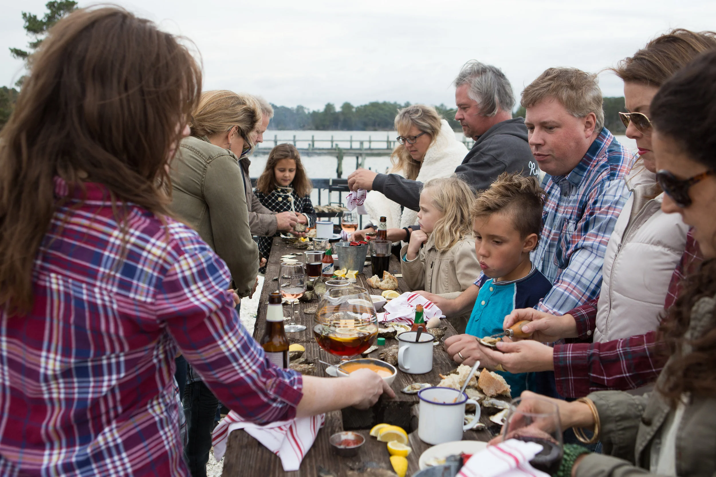 An oyster roast in full swing. 