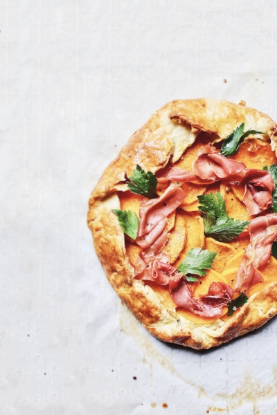 Winter Rosemary Galette with Squash, Goat Cheese and Prosciutto