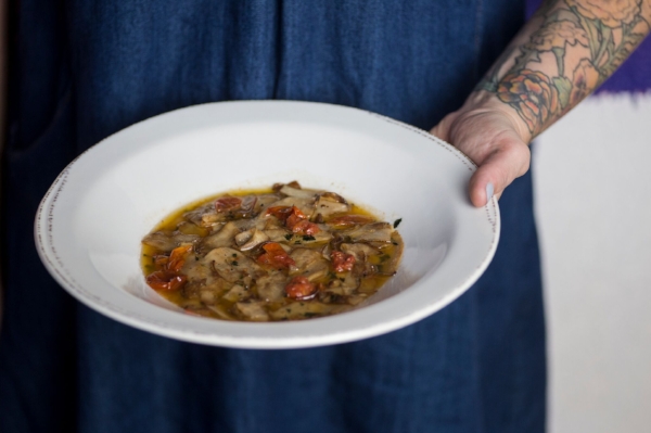 Trumpet mushroom fazzoletti makes for a hearty winter dish.