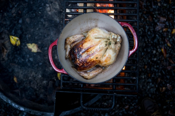 A maple marinade helps this roast chicken achieve fantastic flavor and color.