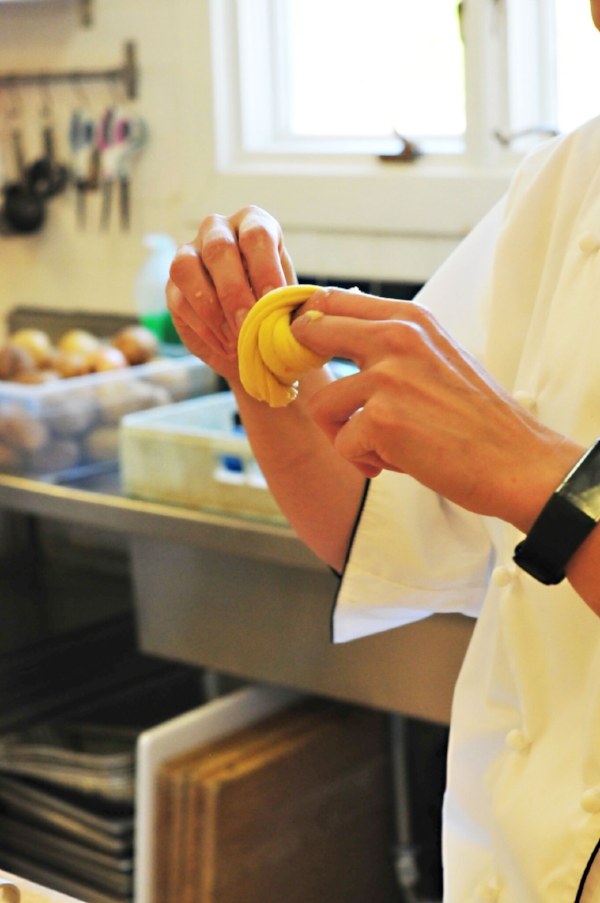 Wrap the strips of dough around two of your fingers as though they were a pair of headphones.