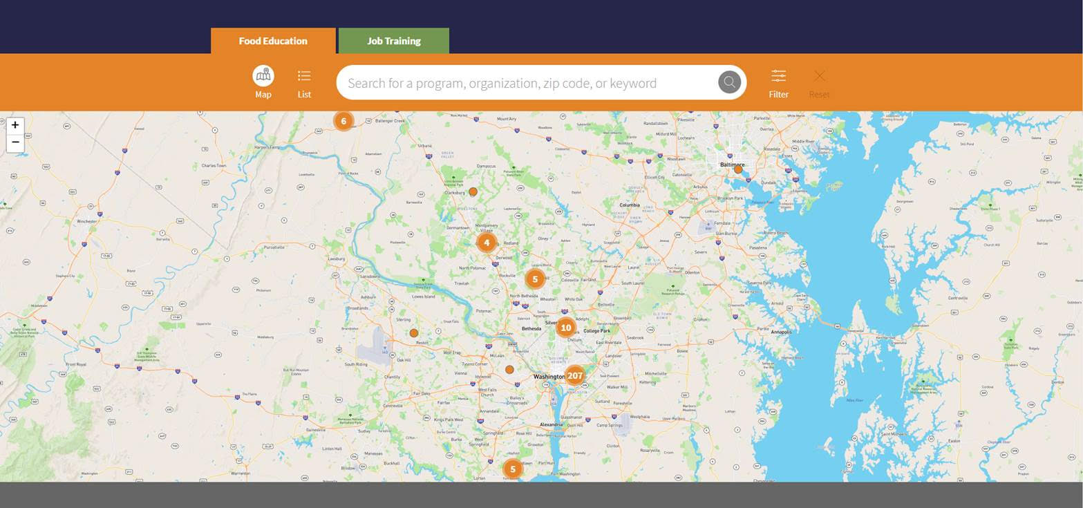 Working like a Google maps locator, the Food Learning Locator helps connect people to food-focused education and job training opportunities.