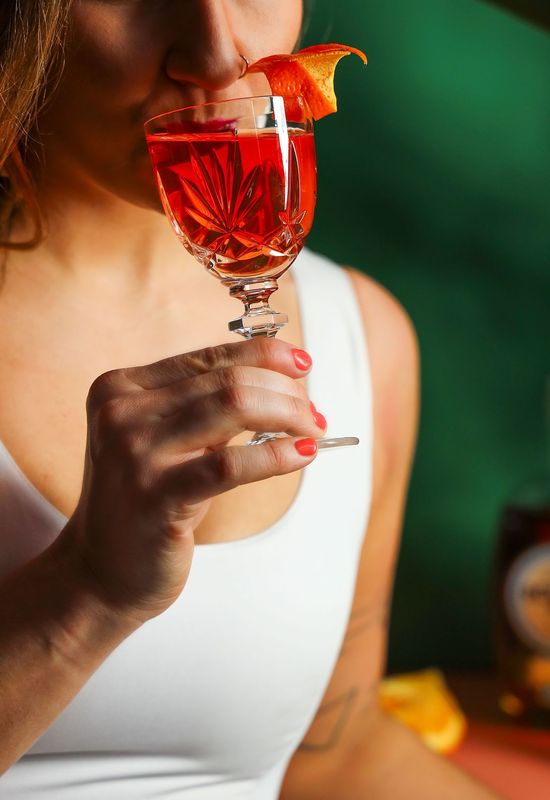 The Don’t Call Me a Lady-Boss cocktails features equal parts (pun intended) Rodham (as in Hillary) Rye whiskey, Capitoline White Vermouth and Tiber, which is an even better stand-in for Campari, according to Steiner.