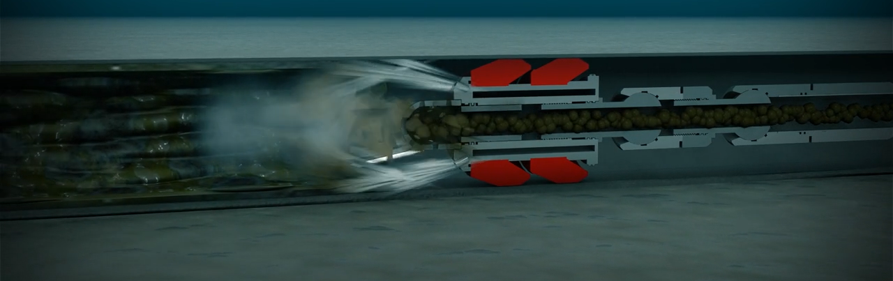Debris can be paraffin, asphaltenes, scale and sand. The eelReel jets are able to clean the flowline to the original pipe ID. The coiled tubing transfers debris to the surface fluid handling system for handling.
