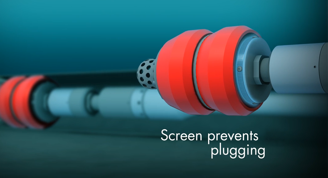 High pressure jets dispense power fluid. Debris enters through the tip and is extracted to the surface through the coiled tubing. The reverse screen subs on the front of the tip prevent debris from plugging coiled tubing.