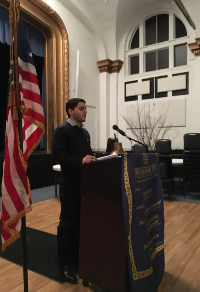 Mohammed speaking at a Rotary meeting in the US in 2017. He is in the US studying for his master's degree through a Rotary Fellowship.