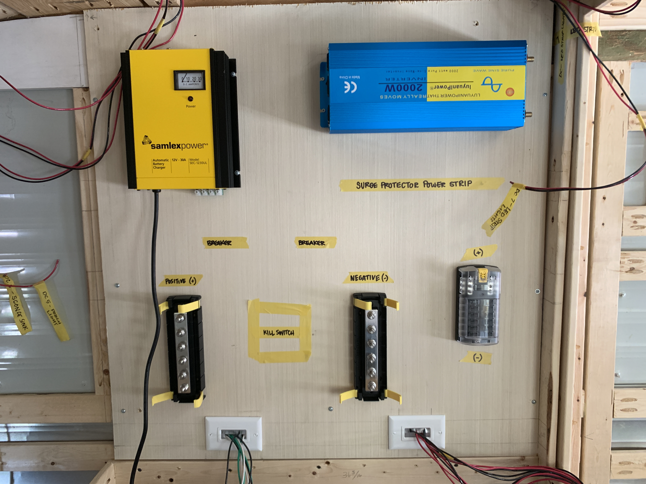 The fuse block is the clear rectangular box on the right {the one with the (+) on top and (-) on bottom}.