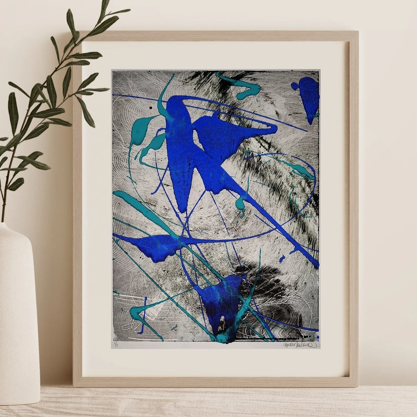 Abstract Monoprint 1 – Cerulean