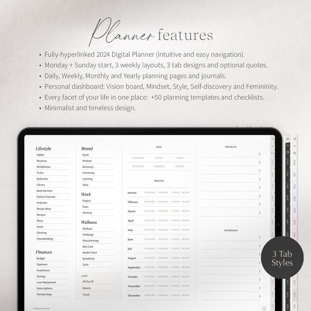 2024 Digital Planner and Journal — Elegance Journal
