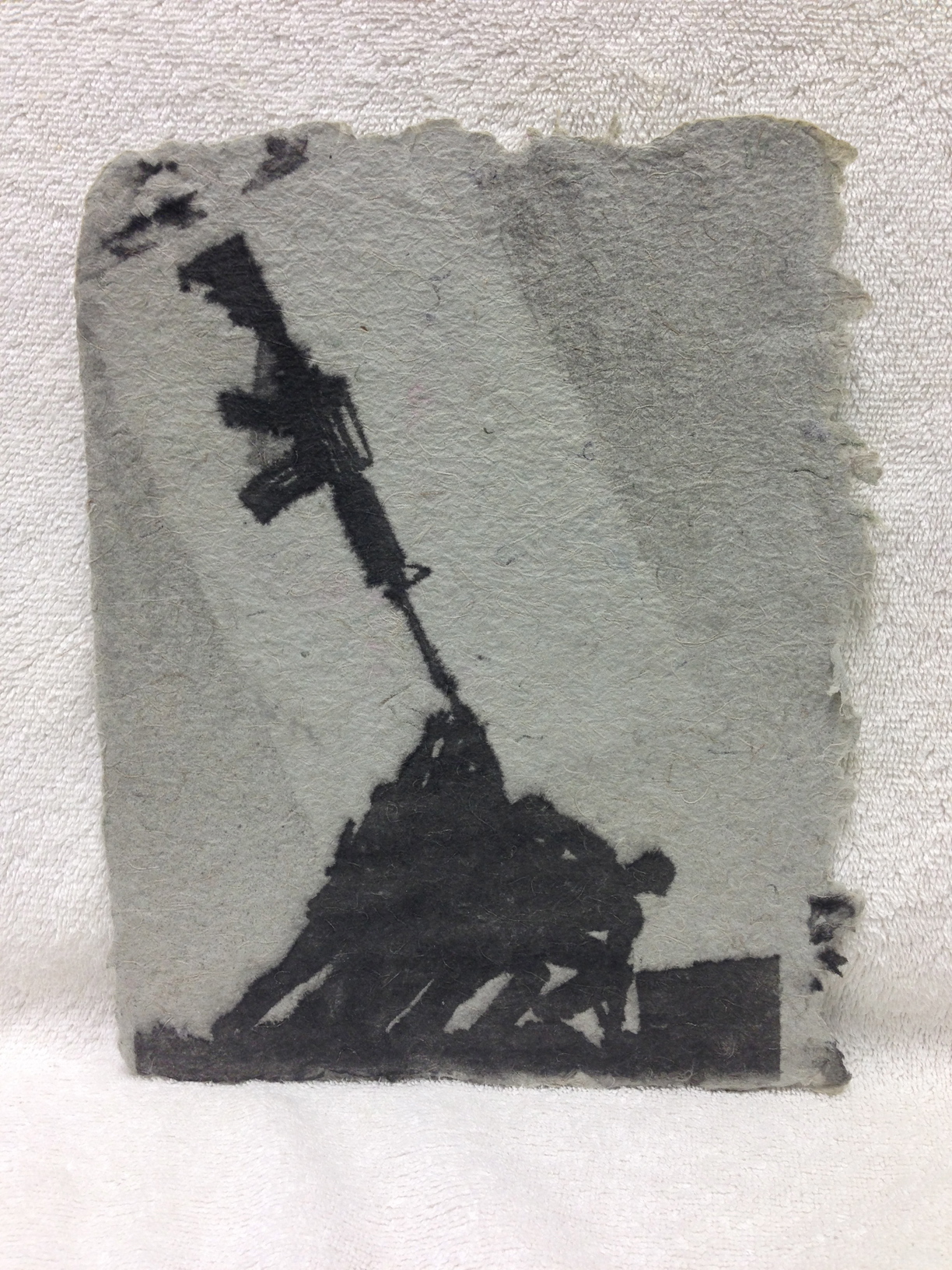 Eli Wright Army - Iraq _Untitled_ 2012 Pulp spray on Handmade Paper from military uniforms 10 x 8 PCNJ  IMG_1047.jpg