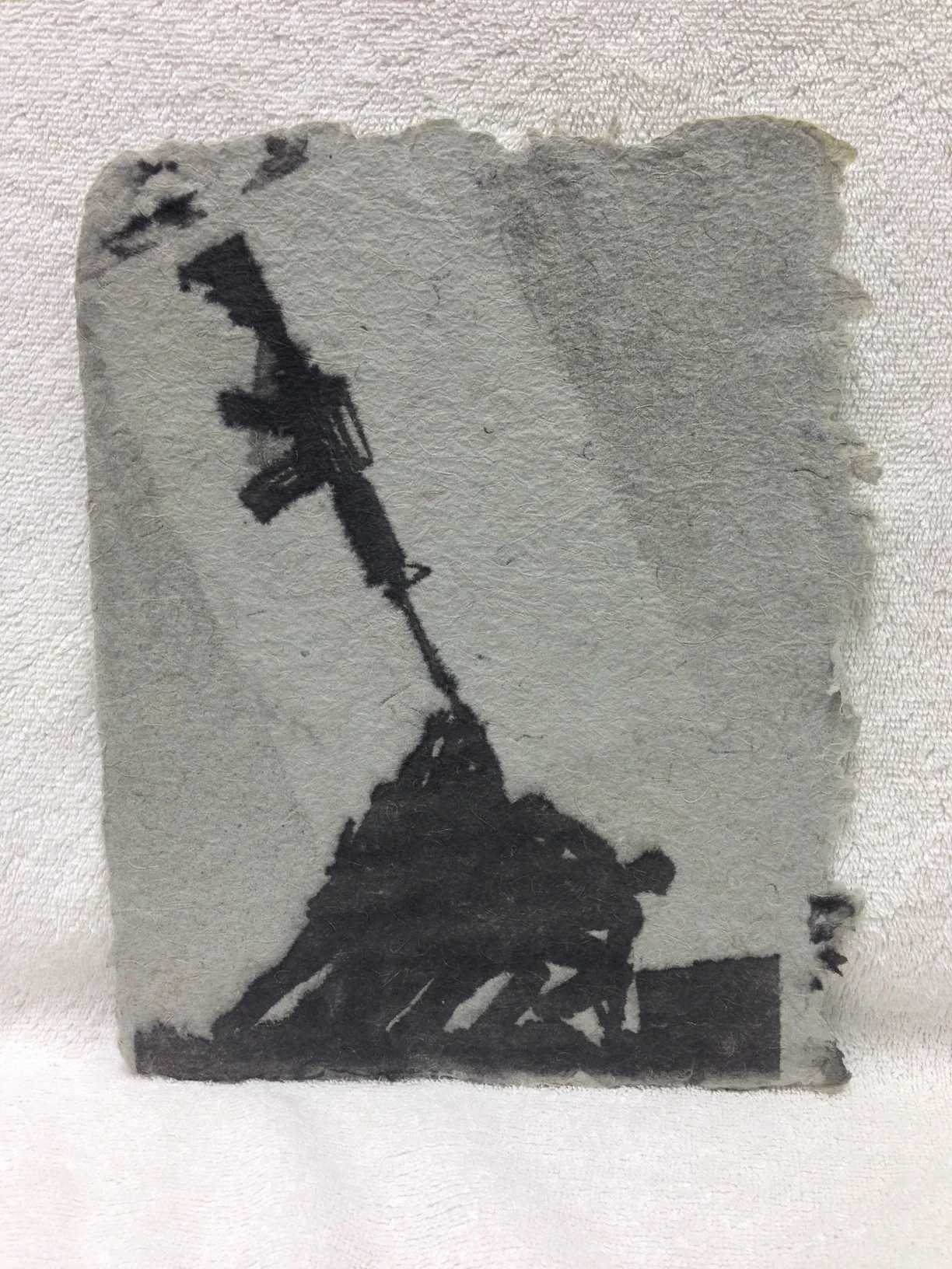 Eli Wright Army - Iraq _Untitled_ 2012 Pulp spray on Handmade Paper from military uniforms 10 x 8 PCNJ IMG_1047.jpg