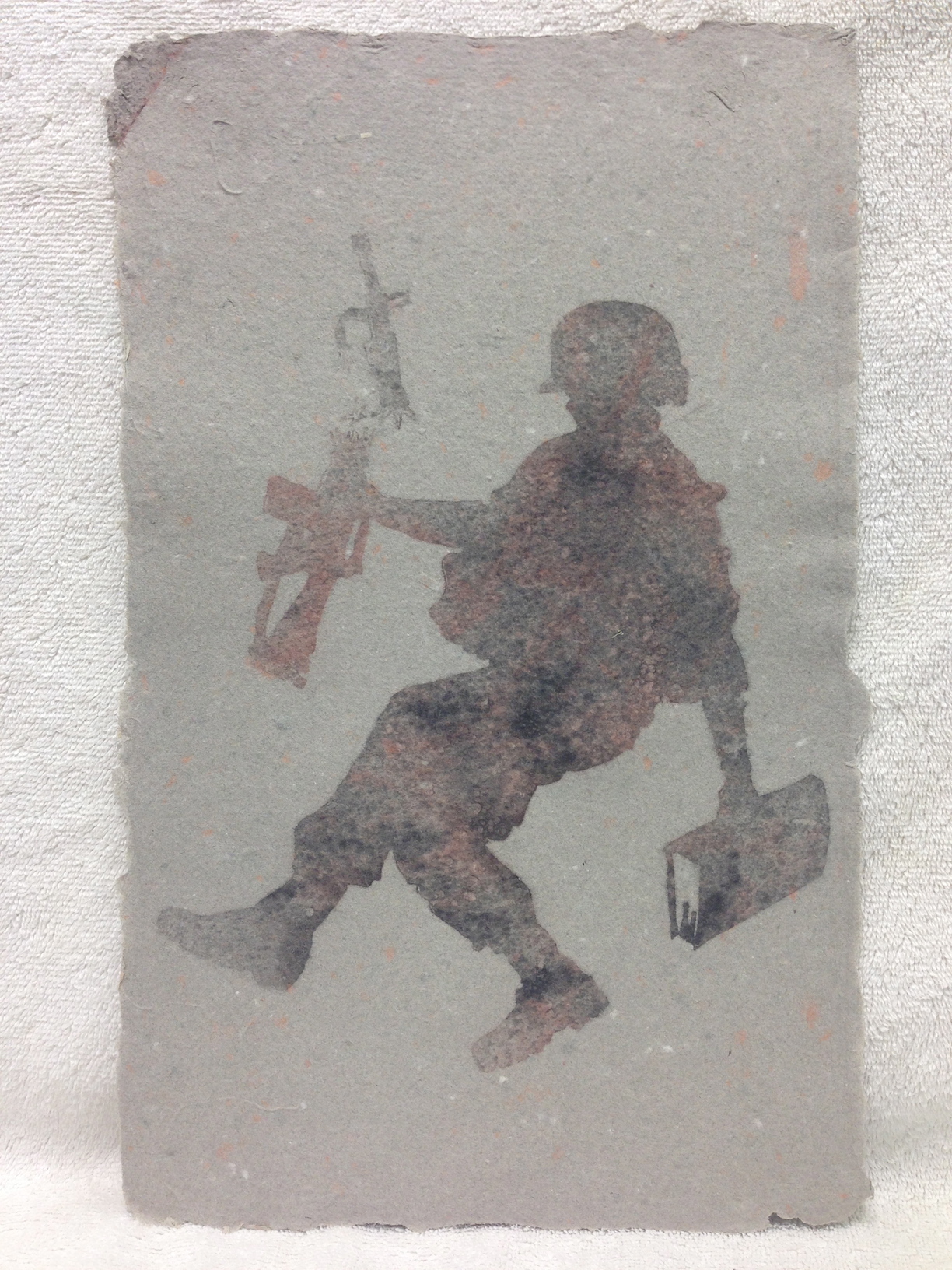 Jon Hausrath Army _Change of Heart_ 2010 Pulp spray on handmade paper made from military uniforms  IMG_0930.jpg