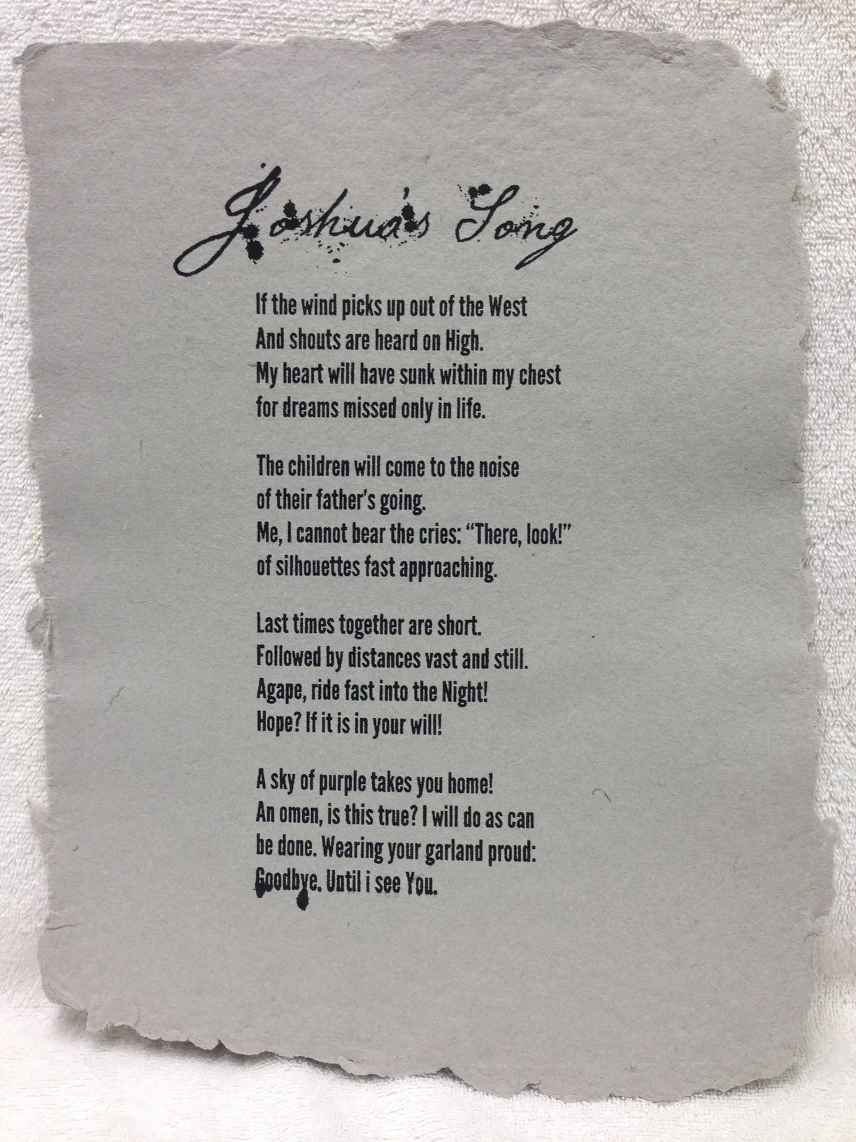 Michael Callahan Marines - Iraq _Joshuas Song_ 2013 Silkscreen on Handmade Paper from military uniforms 14 x 11 Monmouth University Workshop IMG_1044.jpg