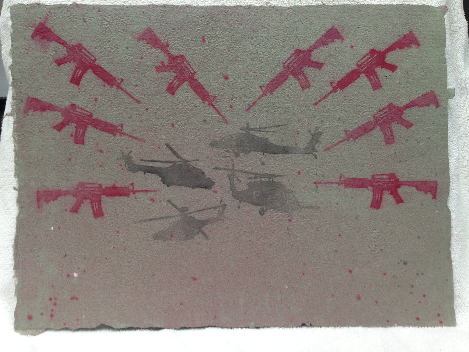 Sarah Mess Army - Somalia _Somalia_ 2013 Pulp Spray on Handmade Paper from military uniforms 15 x 20 IMG_1040JPG.jpg