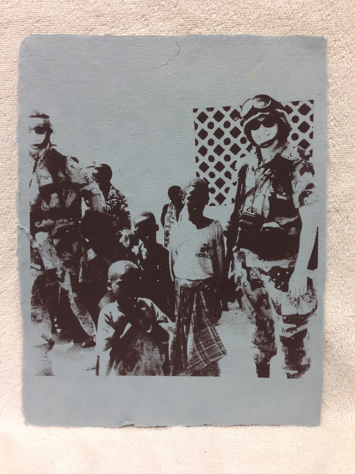 Sarah Mess Army - Somalia _The Only Peace-keeping I Ever Did_ 2012 Silkscreen on Handmade Paper from military uniforms 14 x 11 PCNJ Weekly Workshop IMG_1018.jpg