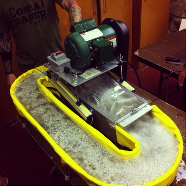 Pulping military uniforms using Lee McDonald’s portable Hollander beater, “The Oracle”